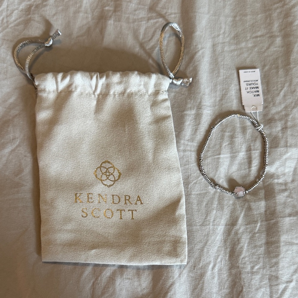 Kendra Scott Silver Beaded Kids Bracelet With Pink Stone NWT